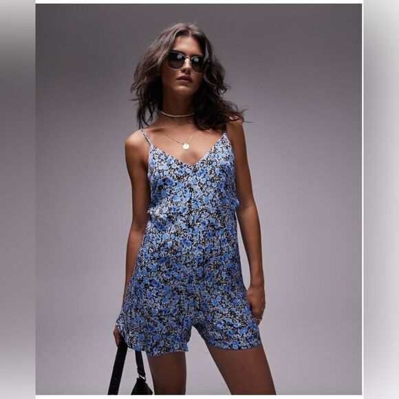 Topshop Pants - Topshop Floral Blue romper US size 6